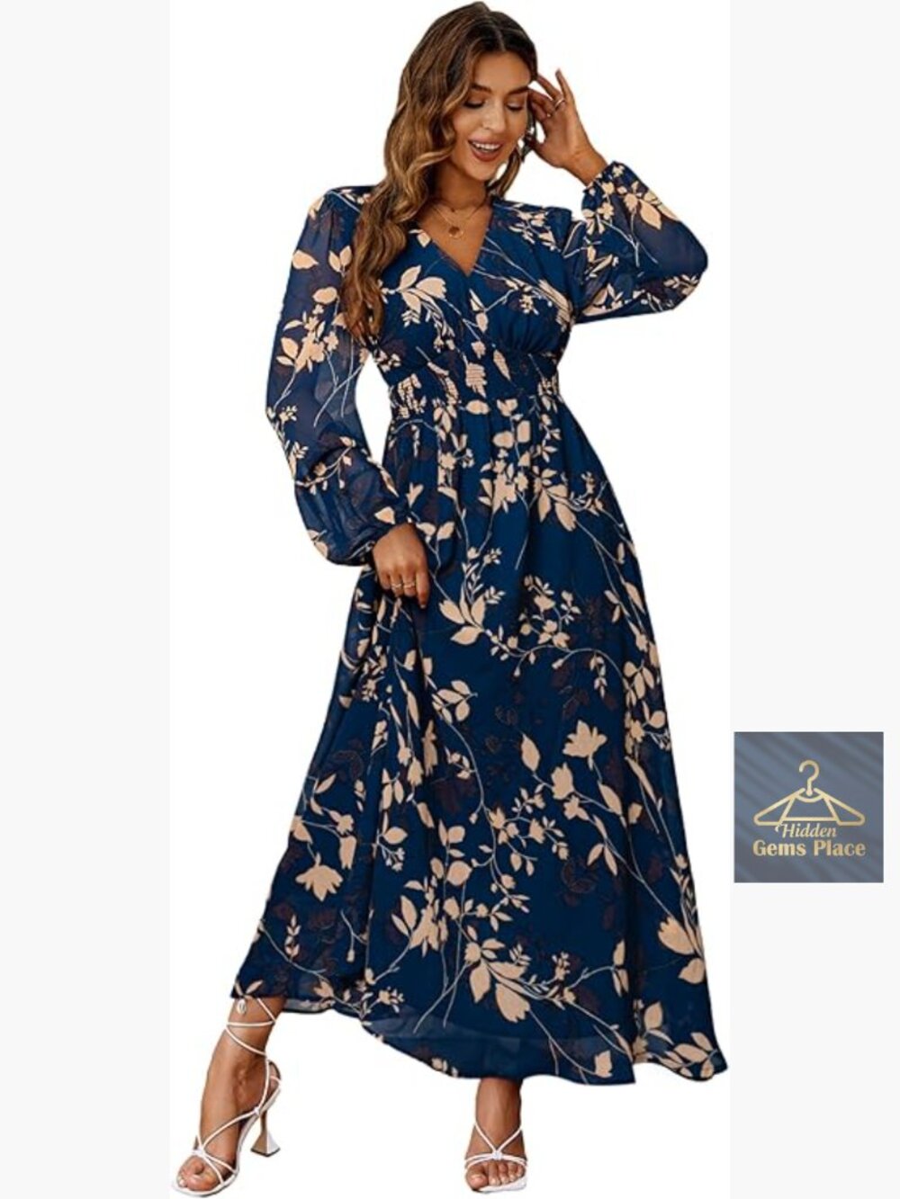Boho Floral Maxi Dress V Neck Long Sleeve Formal Wedding Guest Holiday